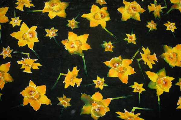 Funeral Pall - Daffodils on dark green, hand painted on velvet